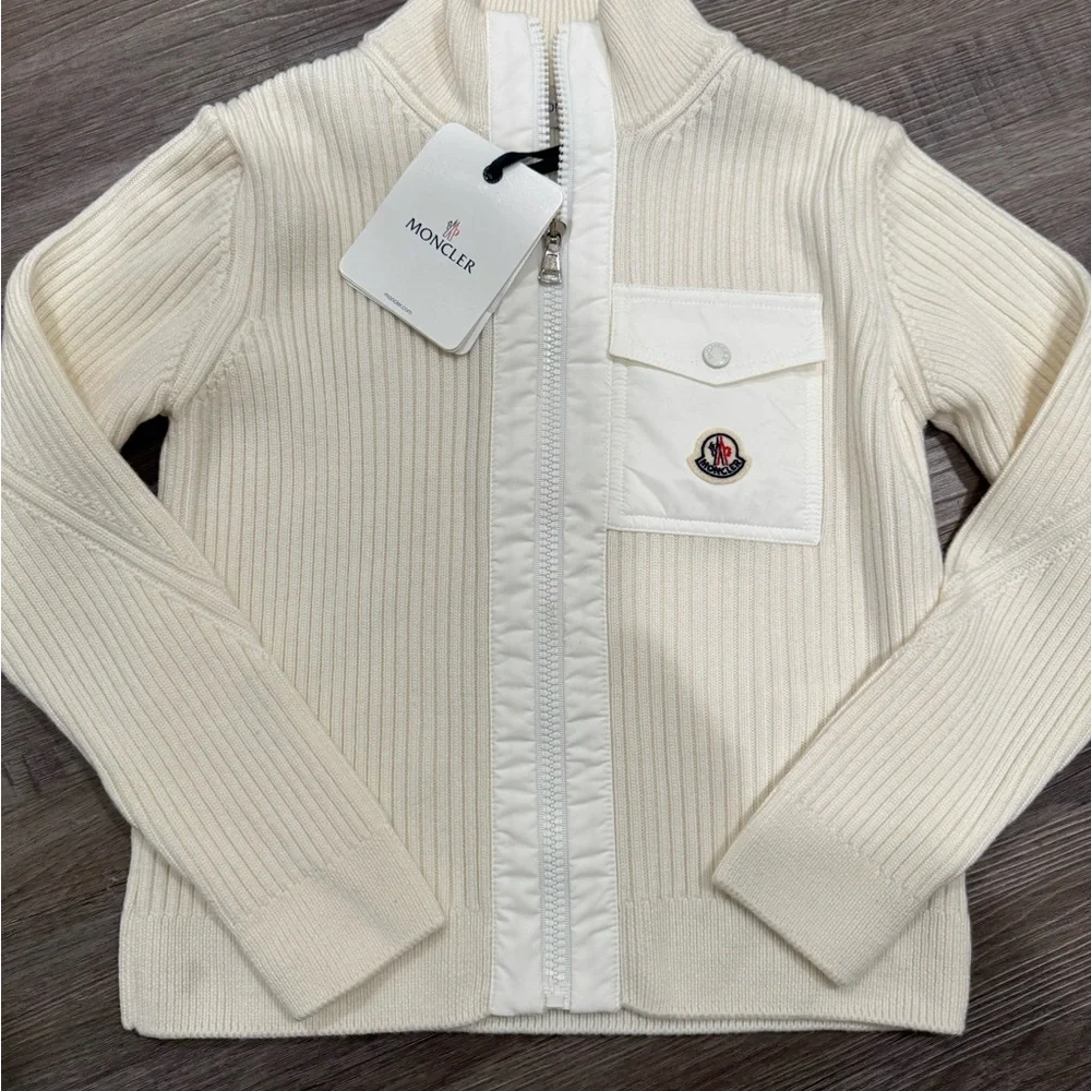 Moncler Cardigan Tricot White Zip Up Knitted Sweater Cardigan